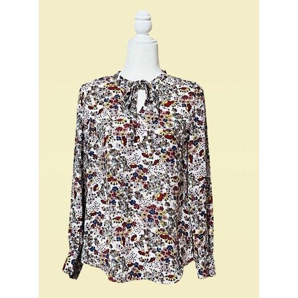 Talbots Floral Print Key Hole Neck With Ties Long Sleeve Blouse Women’s XS - Picture 2 of 12